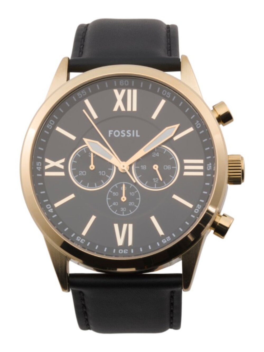 FOSSIL Men's Gold Tone Stainless Steel Flynn Chronograph Leather Strap Watch